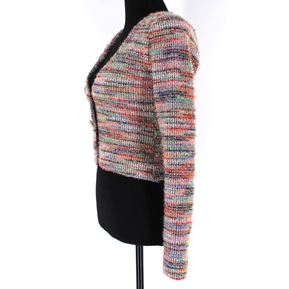 MAJORELLE Metallic Striped Louise Cardigan Silver V-Neck Embellished Sweater XS - Picture 5 of 9
